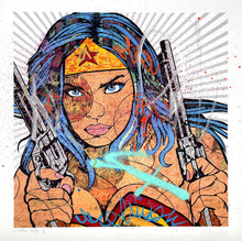 Load image into Gallery viewer, Wonder Woman With a Gun (1/1) Print - Hand Embellished Dillon Boy