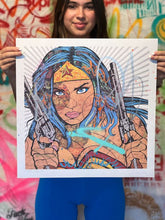 Load image into Gallery viewer, Wonder Woman With a Gun (1/1) Print - Hand Embellished Dillon Boy
