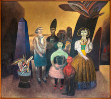 Load image into Gallery viewer, Paisaje Con Personaje Y Niño En Rojo Painting Gonzalo Cienfuegos
