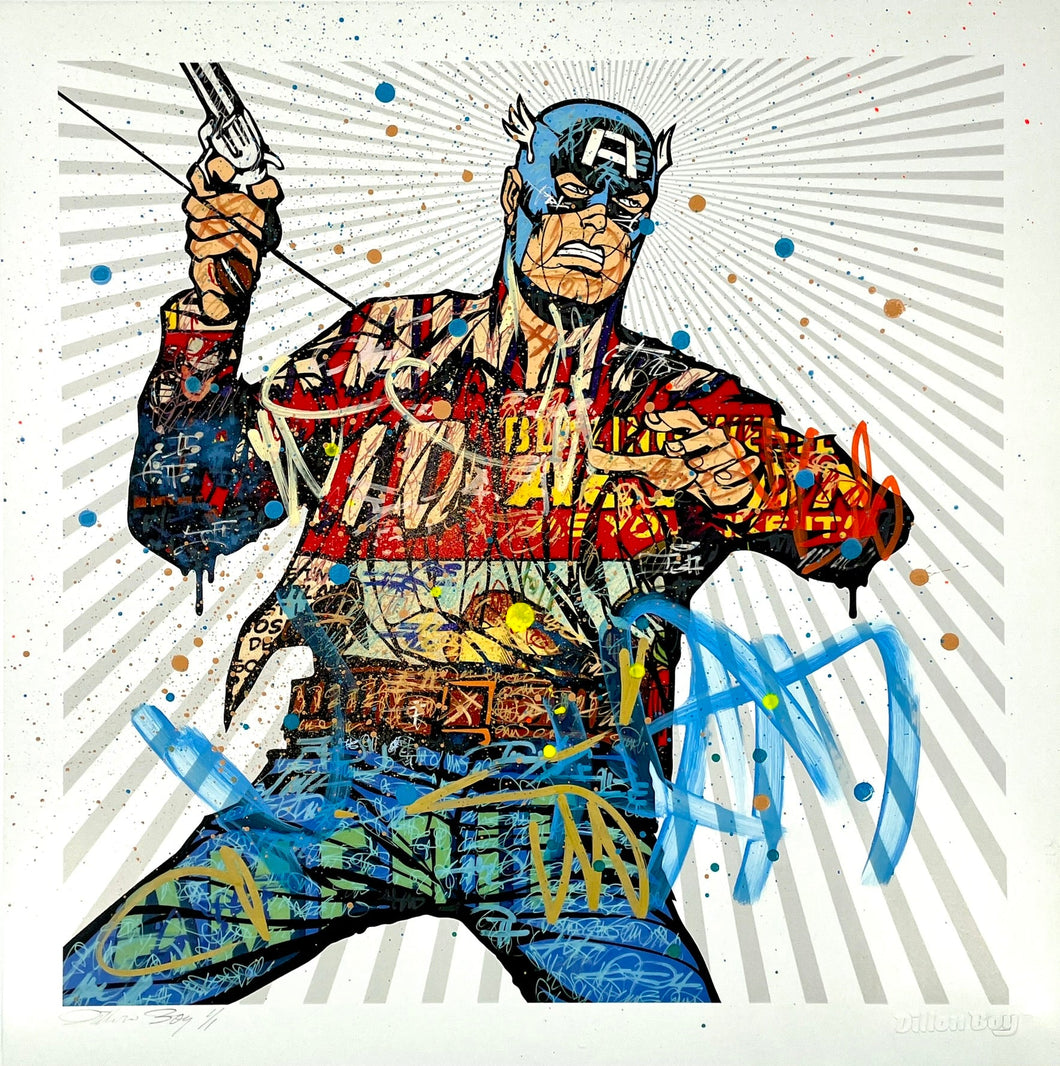 Captain America - American Outlaw (1/1) Print - Hand Embellished Dillon Boy