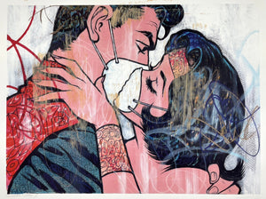 Superman and Wonder Woman - The Toxic Kiss Print - Hand Embellished Dillon Boy