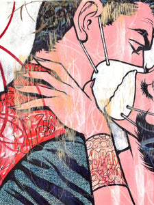 Superman and Wonder Woman - The Toxic Kiss Print - Hand Embellished Dillon Boy