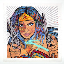 Load image into Gallery viewer, Wonder Woman With a Gun (1/1) Print - Hand Embellished Dillon Boy
