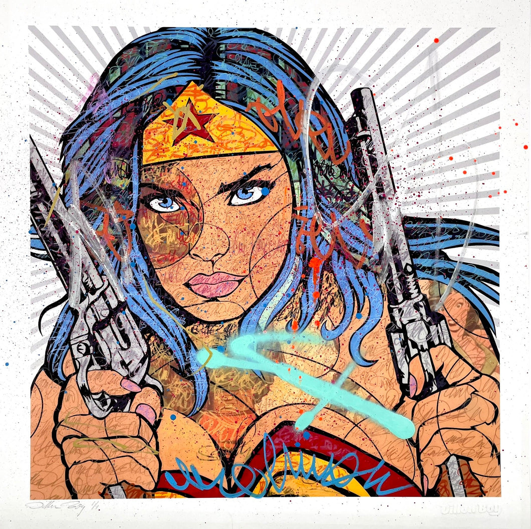 Wonder Woman With a Gun (1/1) Print - Hand Embellished Dillon Boy
